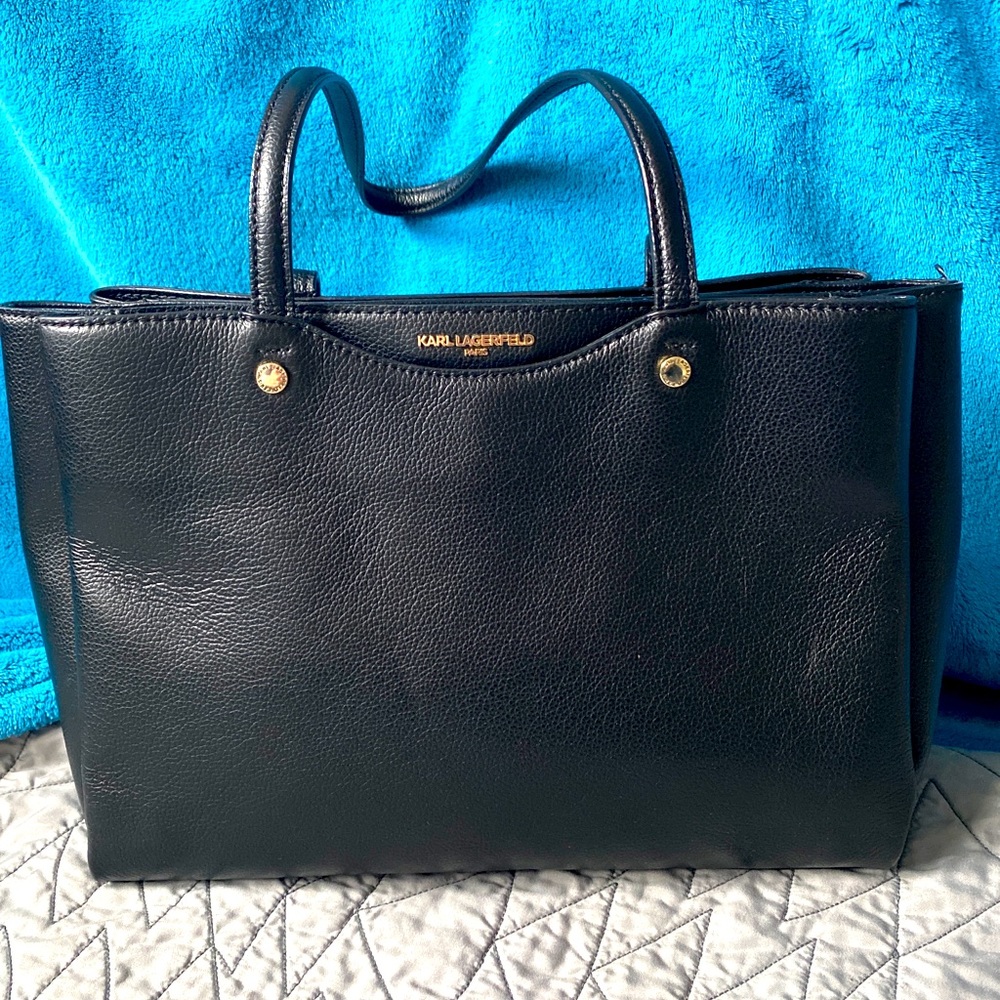 KARL LAGERFELD PARIS tote satchel handbag black Pre-owned in excellent shape